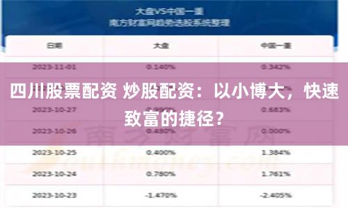 四川股票配资 炒股配资：以小博大，快速致富的捷径？